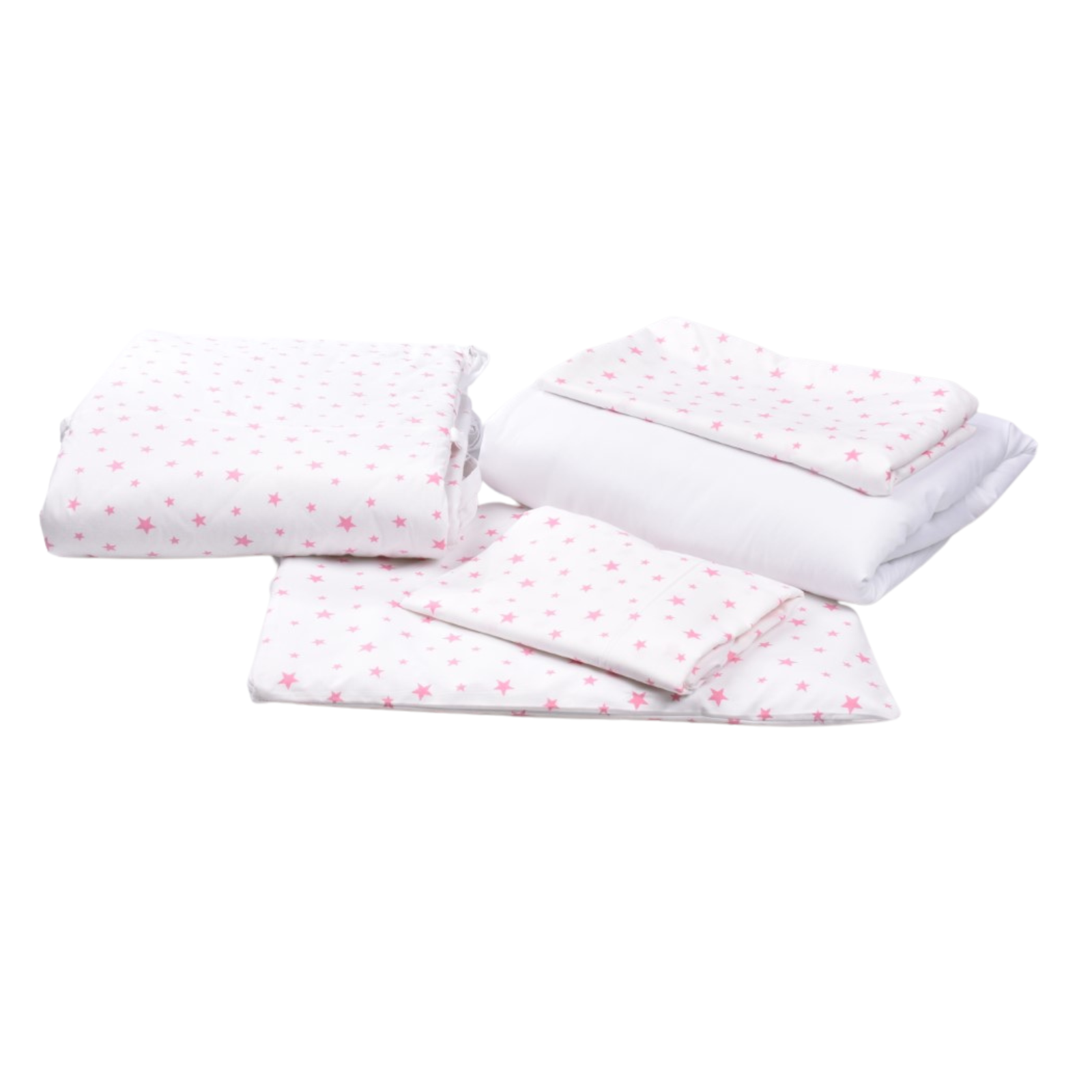 Set lenjerie cu 6 piese pentru patut, 120x60 cm, Stelute Roz, Fic Baby