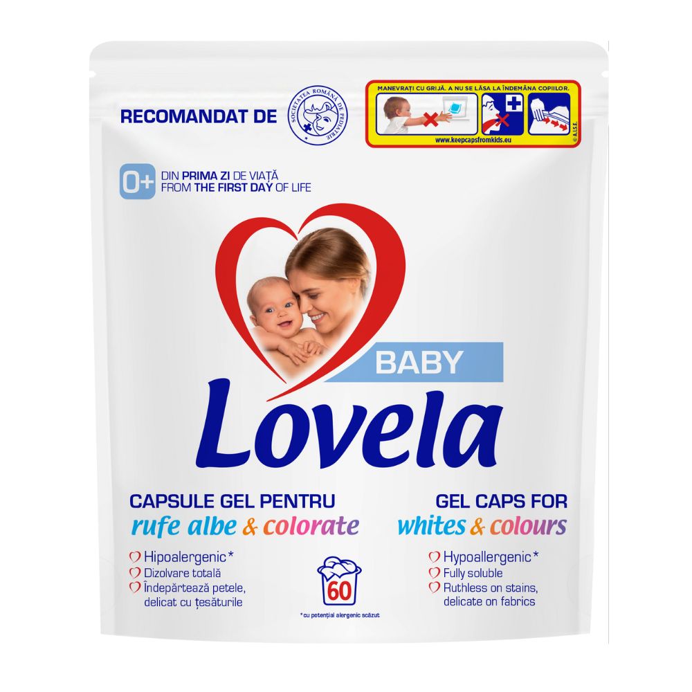 Detergent capsule pentru rufe albe si colorate, 60 capsule, Lovela Baby