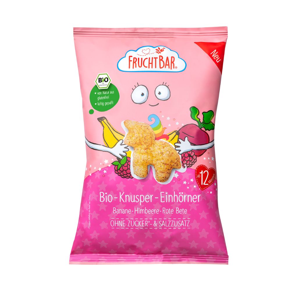 Pufuleti Bio Unicorni cu banane, zmeura si sfecla rosie, +12 luni, 30 g, Frucht Bar