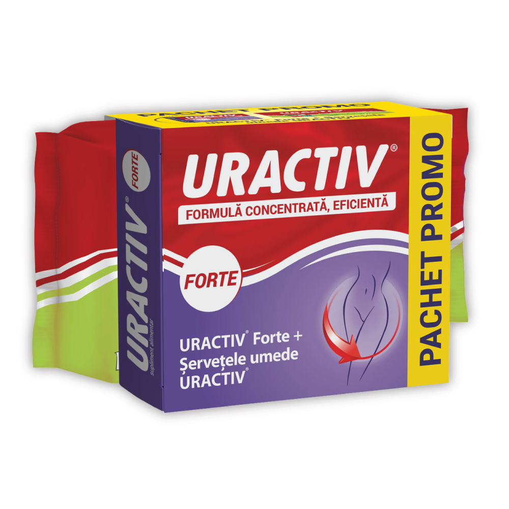 Pachet Uractiv Forte 20 comprimate + Servetele umede Uractiv 20 bucati, Terapia