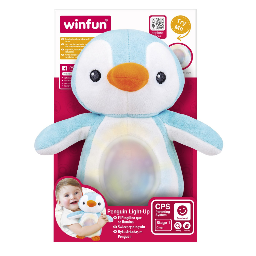 Jucarie Pinguin cu sunete si lumini, 0 luni+, Albastru, Winfun