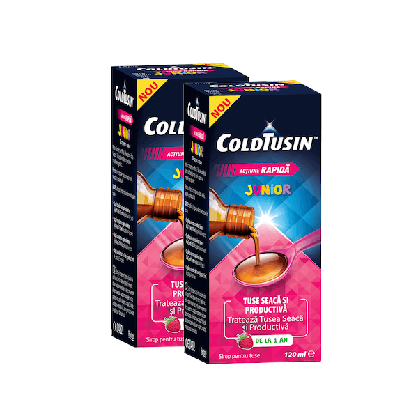 Pachet sirop de tuse pentru copii Coldtusin Junior, +1 an, 120 ml + 120 ml, Perrigo