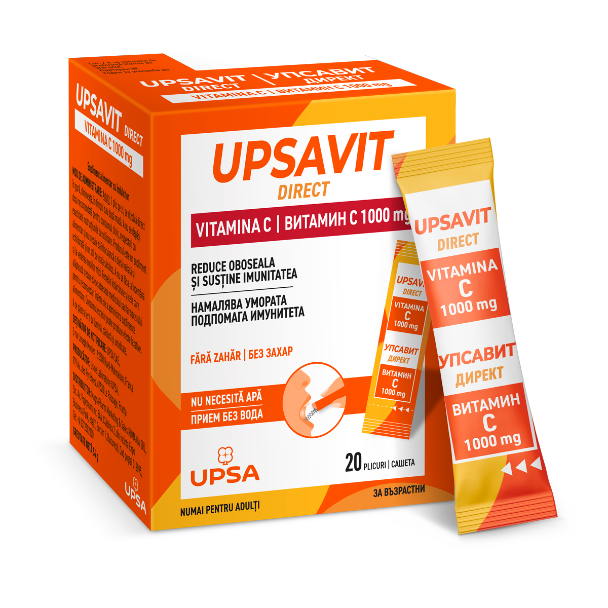 Upsavit Direct Vitamina C, 1000 mg, 20 plicuri orodispersabile, Upsa