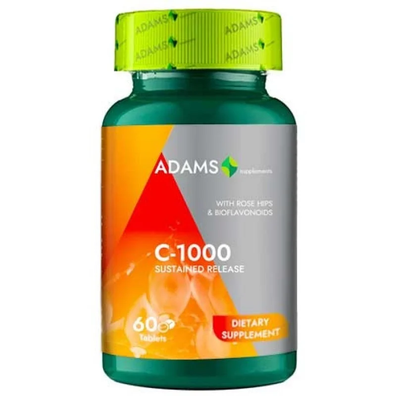 Vitamina C 1000 cu macese, 60 tablete, Adams Vision