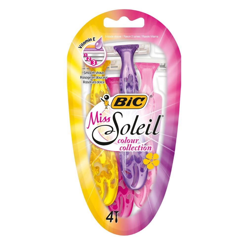 Aparat de ras pentru femei, cu 3 lame Miss Soleil Collor Colletion, 4 buc, Bic