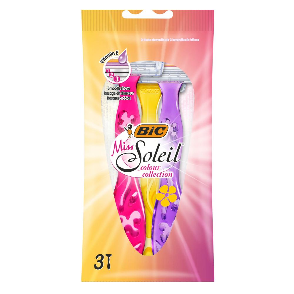 Aparat de ras pentru femei, cu 3 lame Miss Soleil Collor Colletion, 3 buc, Bic