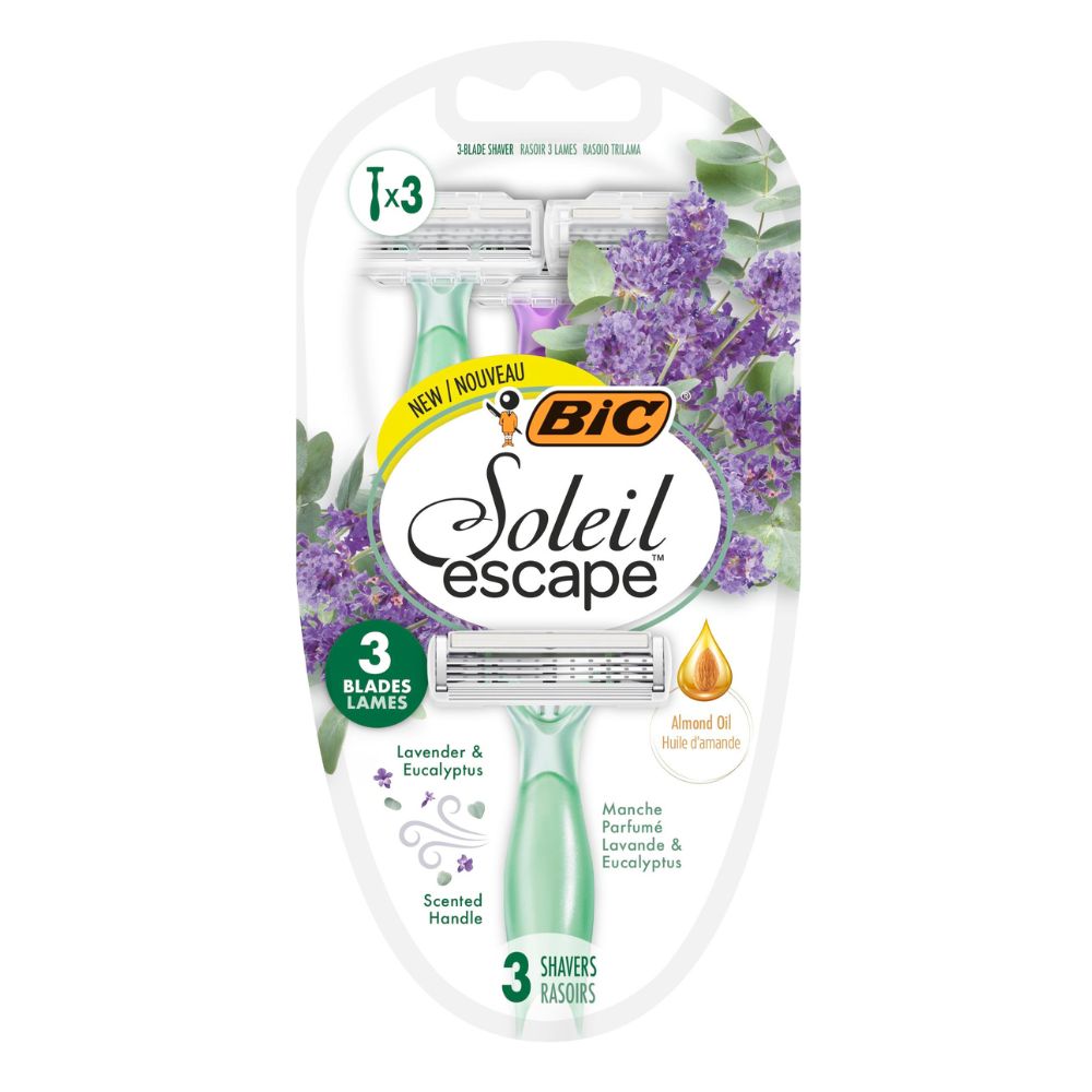 Aparat de ras pentru femei, cu 3 lame Soleil Escape, Lavanda si Eucalipt, 3 buc, Bic