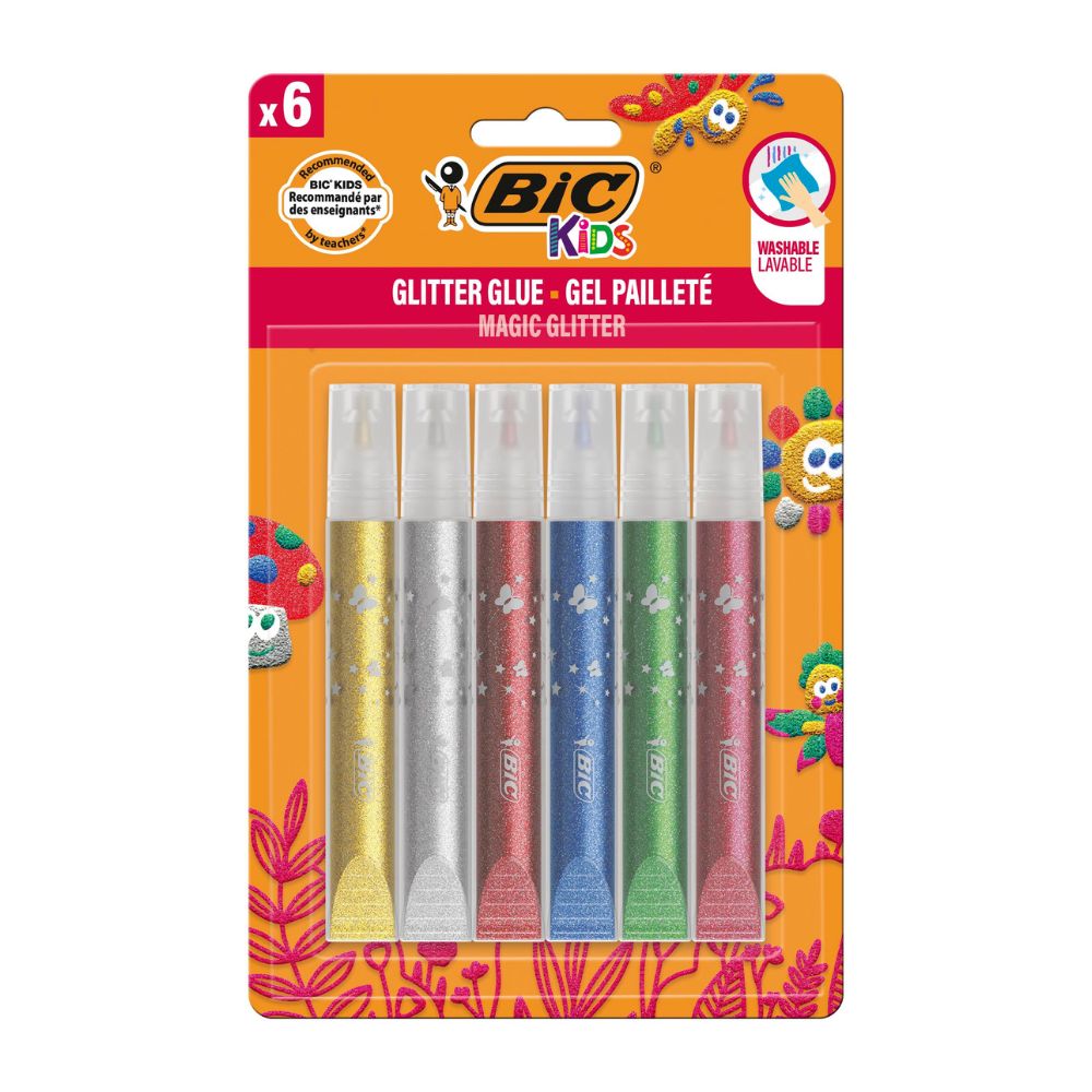 Adeziv cu sclipici Kids, 3 ani+, 6 buc, Bic