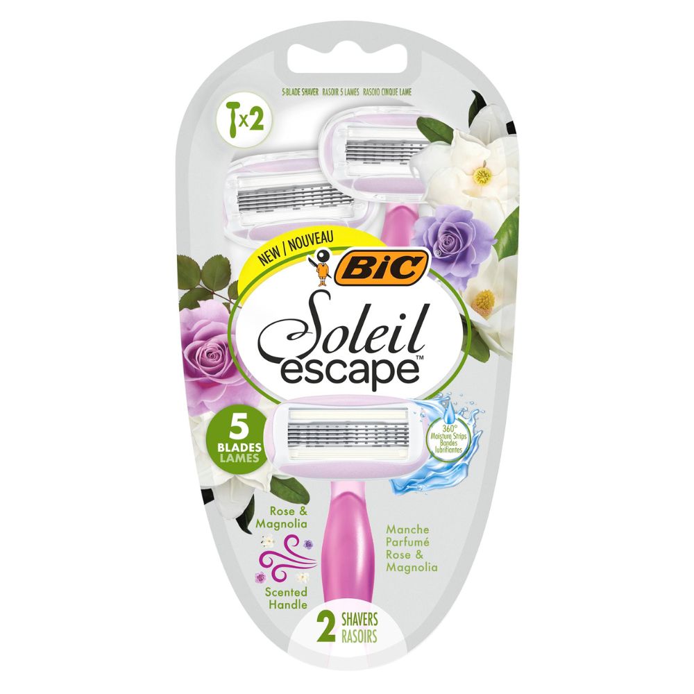 Aparat de ras pentru femei, cu 5 lame Escape Soleil, Trandafir si Magnolie, 2 buc, Bic