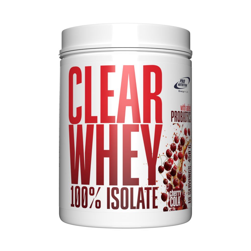 Bautura instant pe baza de izolat proteic din zer cu adaos de probiotice Clear Whey, 450 g, Cherry Cola, Pro Nutrition