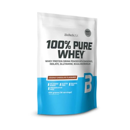 Pudra proteica 100% Pure Whey, 454g, Cocos Ciocolata, BioTech USA