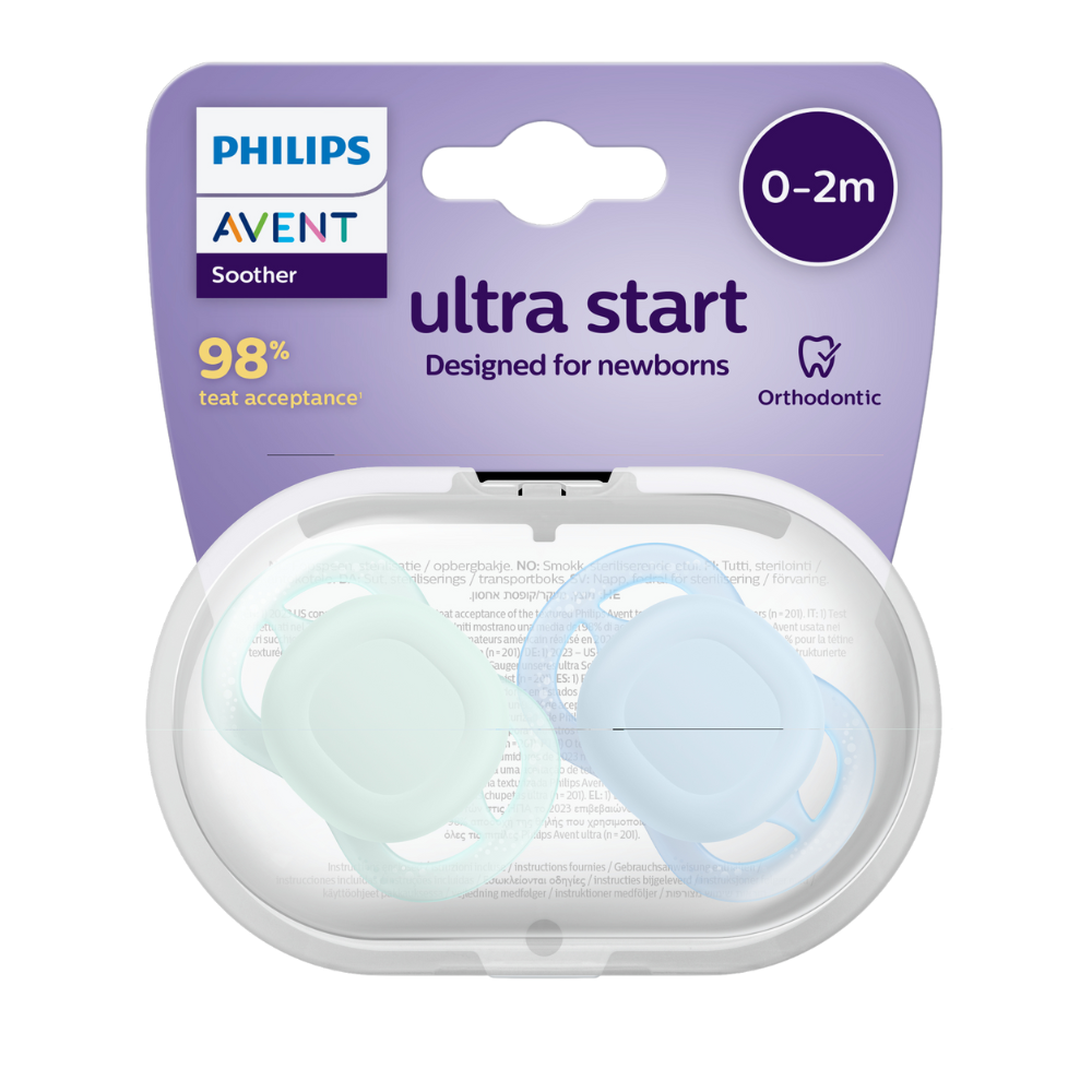 Suzete Ultra Strat Philips Avent, 0-2 luni, 2 bucati, Albastru/Verde, SCF075/02, Philips