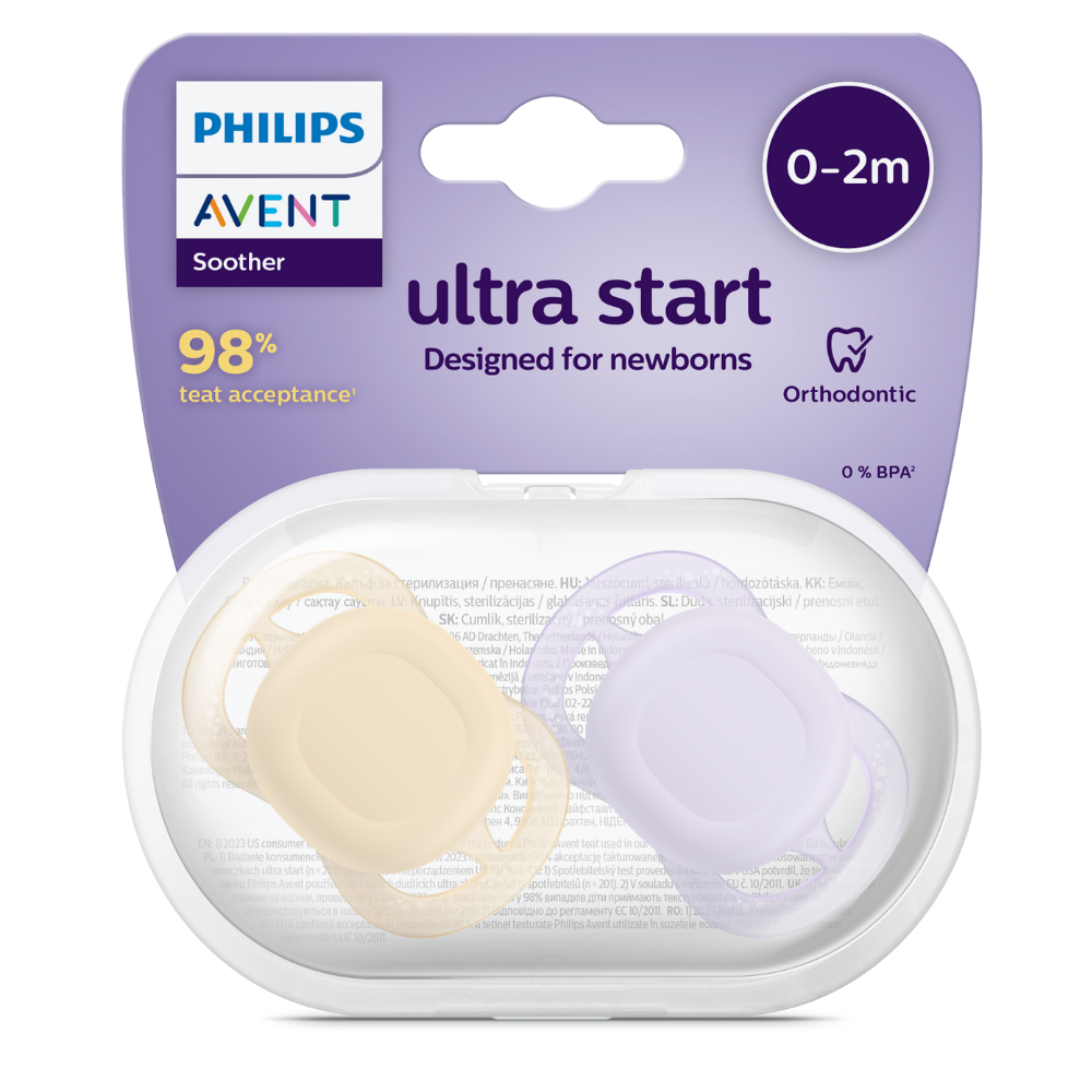 Suzete Ultra Strat Philips Avent, 0-2 luni, 2 bucati, Mov/Portocaliu, SCF075/01, Philips