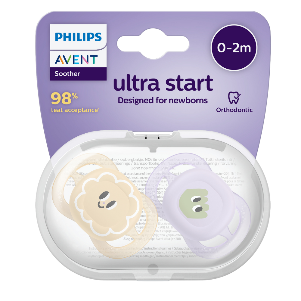 Suzete Ultra Strat Philips Avent, 0-2 luni, 2 bucati, Mov/Portocaliu, Eyes, SCF075/03, Philips