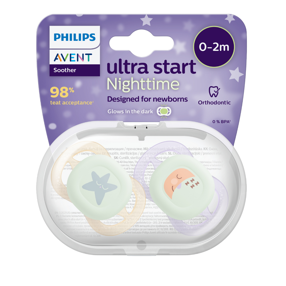 Suzete Ultra Strat de noapte Philips Avent, 0-2 luni, Mov/Portocaliu, SCF075/07, Philips