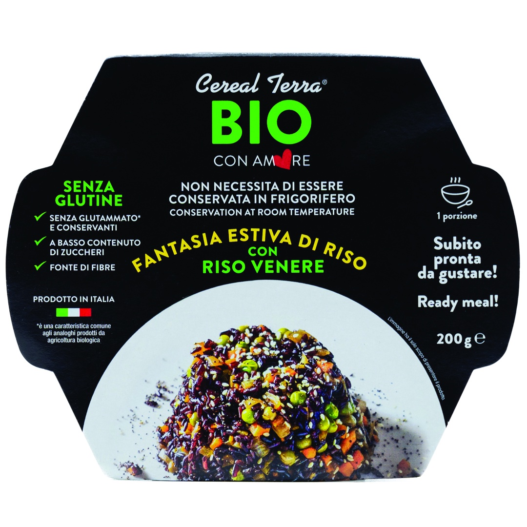 Salata Bio ready to eat cu orez negru Fantasia Estiva Di Riso, 200 g, Cereal Terra