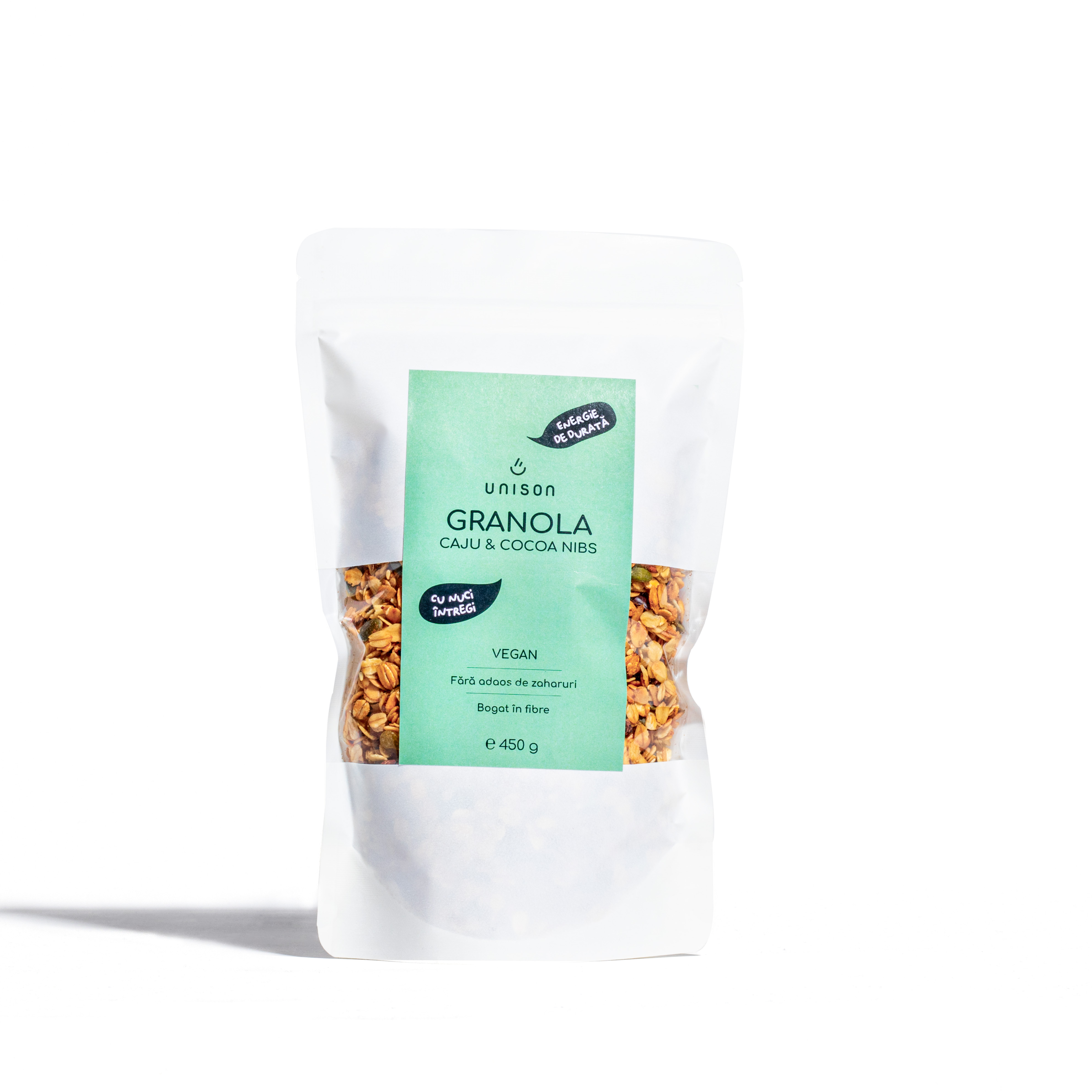 Granola cu Caju si Cocoa Nibs, 450 g, Unison