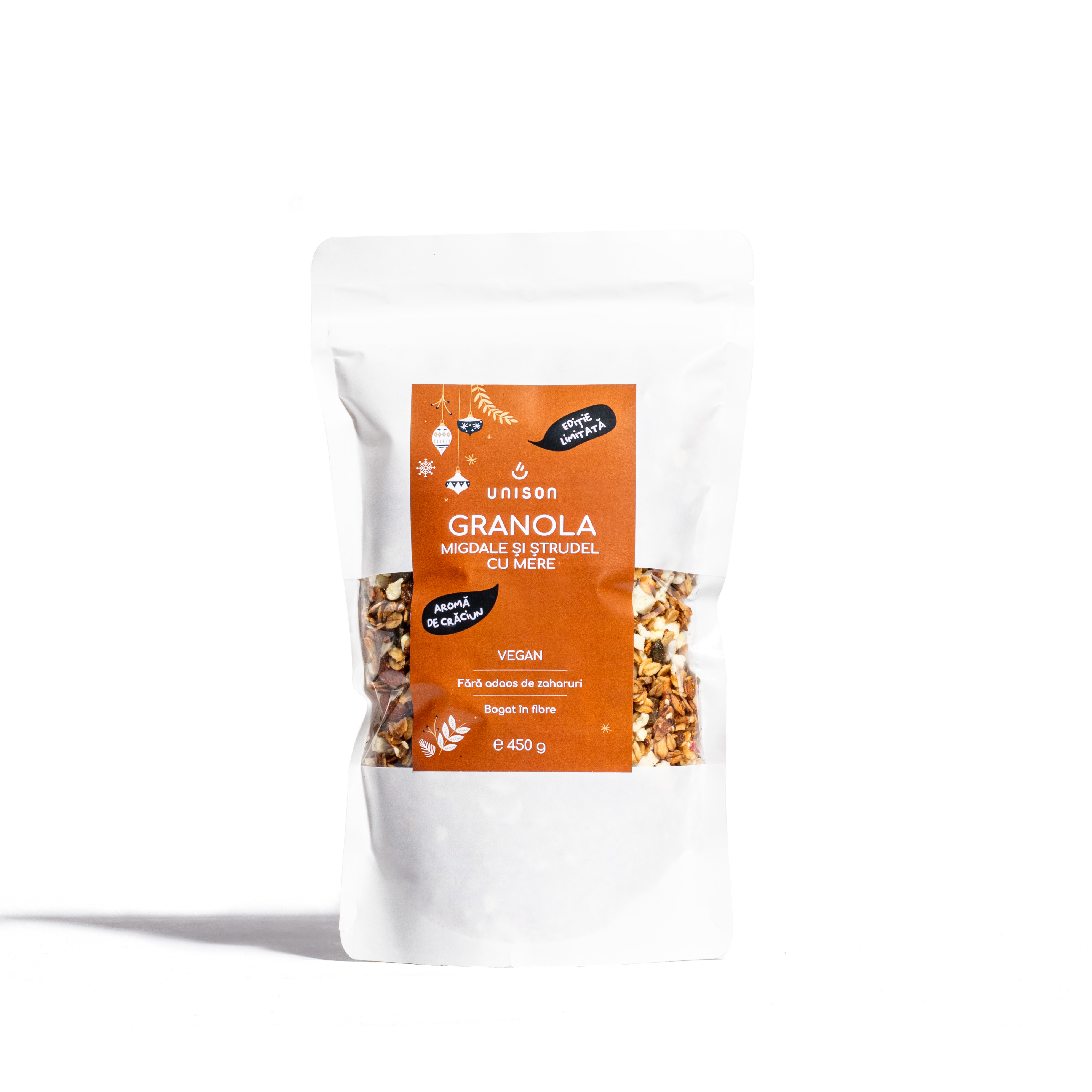 Granola cu migdale si strudel cu mere, 450 g, Unison