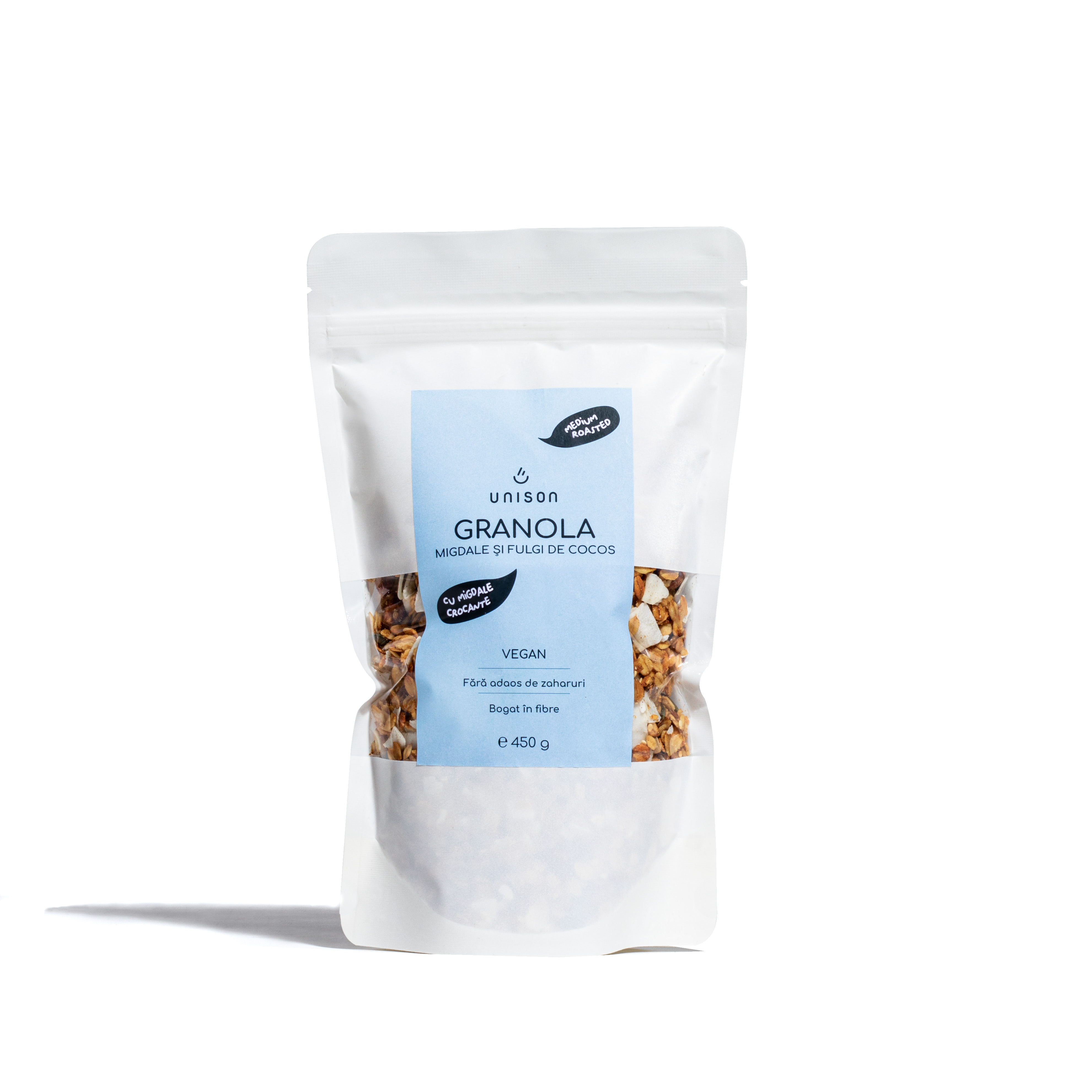 Granola cu Migdale si Fulgi de Cocos, 450 g, Unison