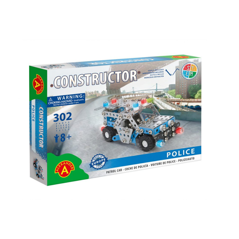 Joc de constructie Police Patrol Car Constructor, 302 piese, + 8 ani, Alexander Toys