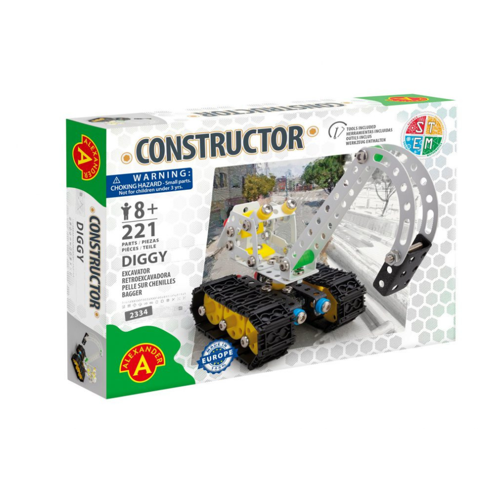 Joc de constructie Excavator Diggy Constructor, 221 piese, +8 ani, Alexander Toys