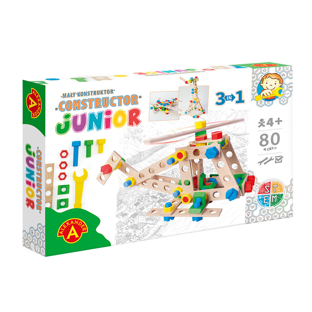 Joc de constructie Helicopter 3 in 1 Constructor Junior, 80 piese, + 4 ani, Alexander Toys