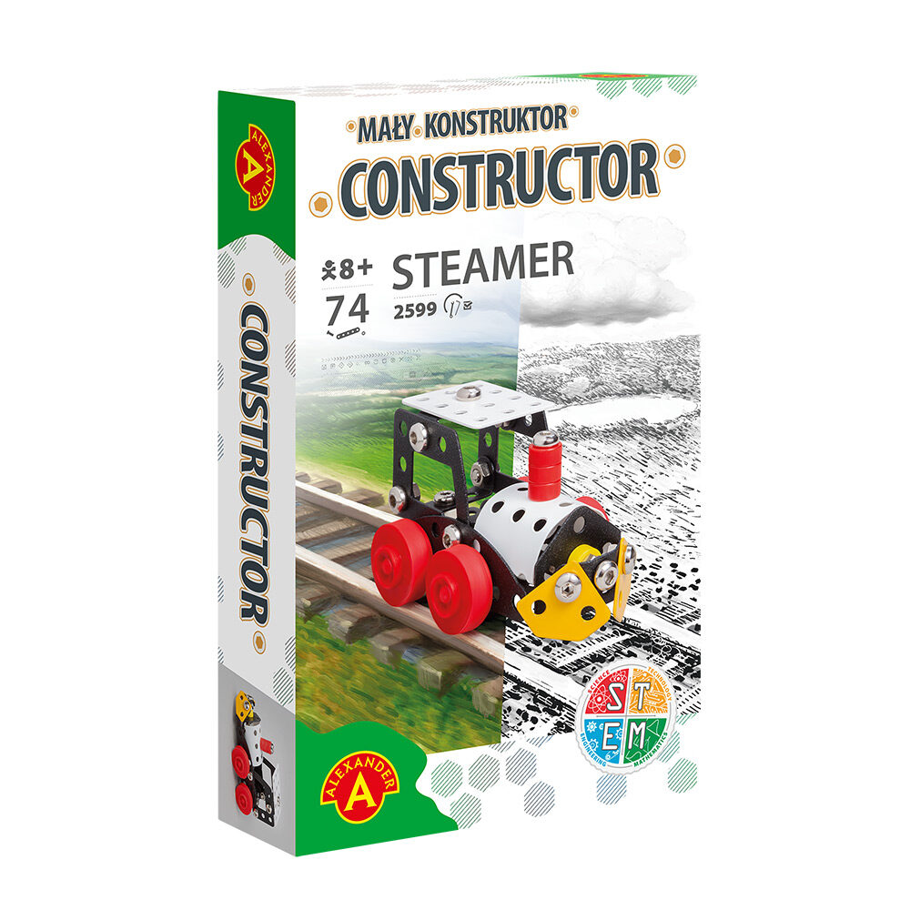 Joc de constructie Locomotiva cu aburi, 74 piese, + 8 ani, Alexander Toys