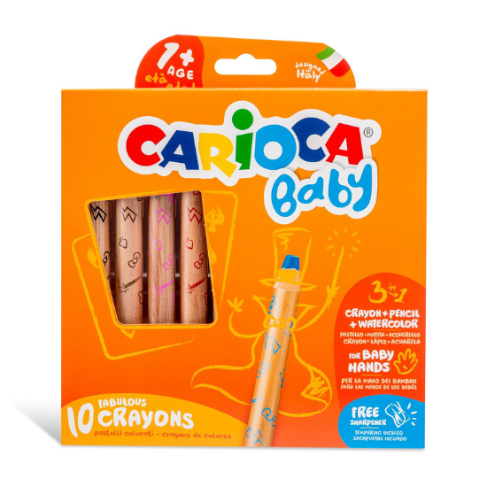 Set 10 creioane colorate 3 in 1 Baby, +1 an, Carioca 