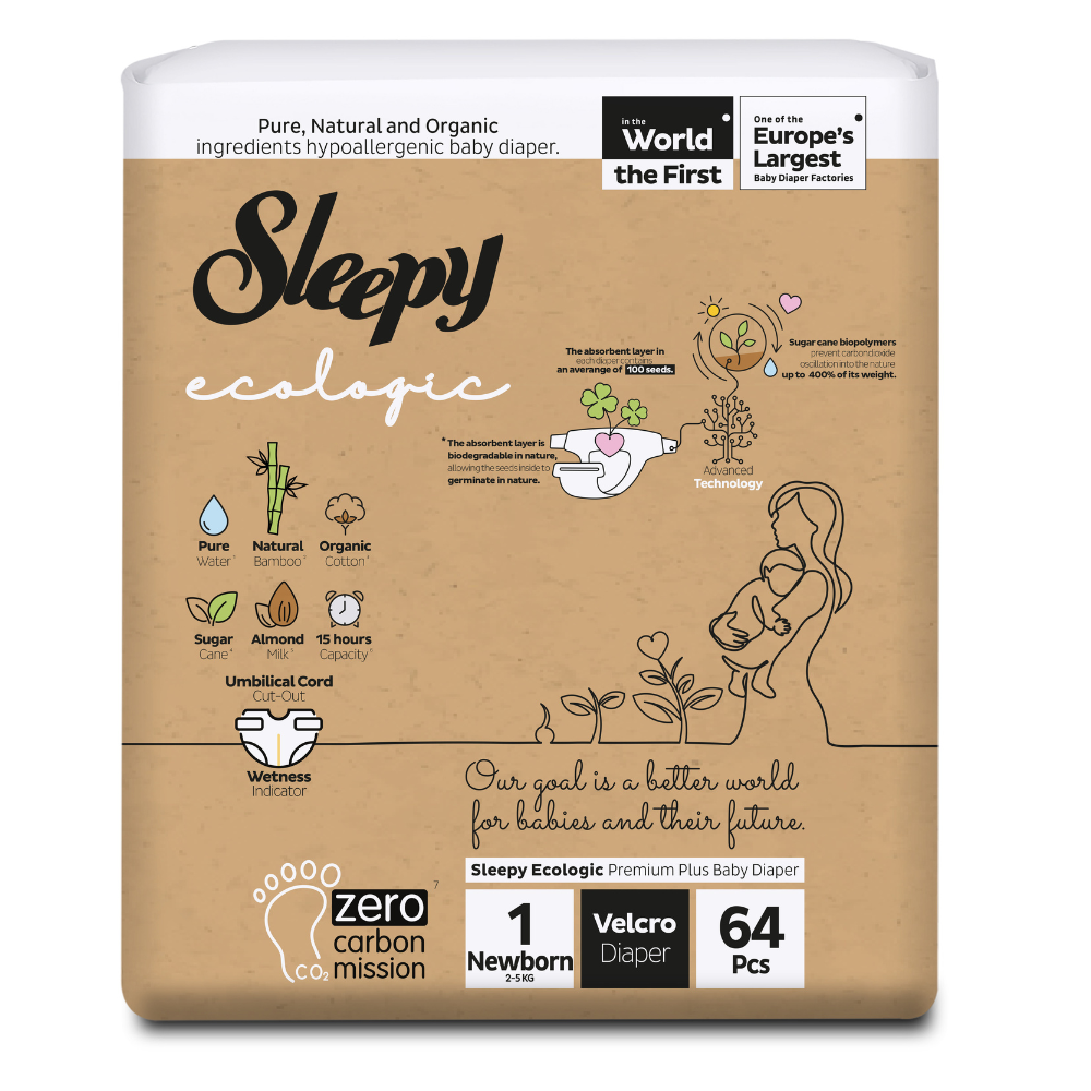 Scutece copii Ecologic, Nr.1 New Born, 2-5 kg, 64 bucati, Sleepy