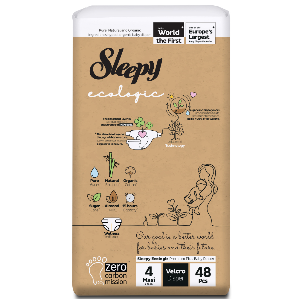 Scutece copii Ecologic, Nr.6 Maxi, 7-14 kg, 48 bucati, Sleepy