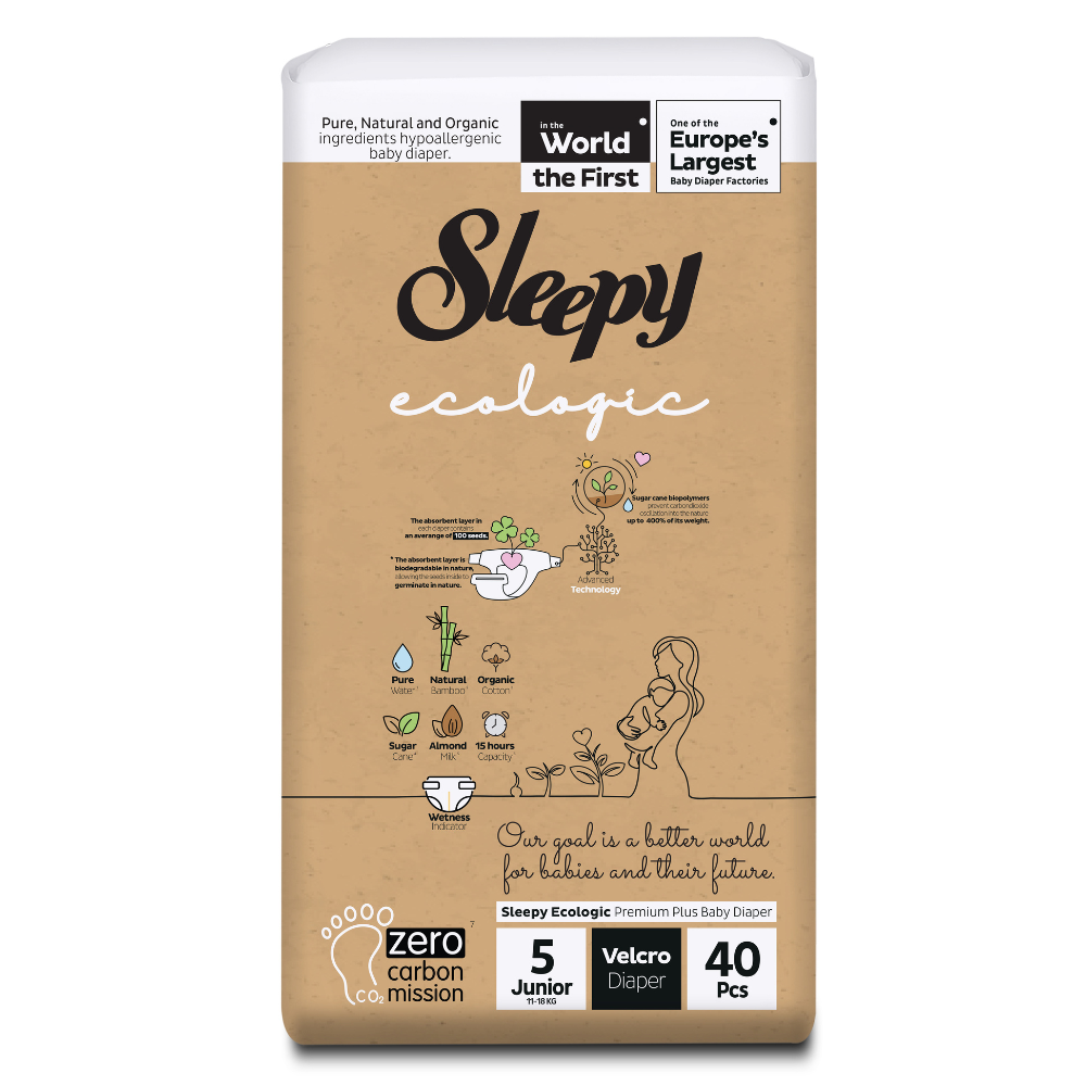 Scutece Ecologice copii, Nr.5 Junior, 11-18 kg, 40 bucati, Sleepy