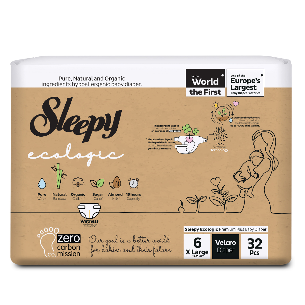 Scutece copii Ecologic, Nr.6 X Large, 15-25 kg, 32 bucati, Sleepy