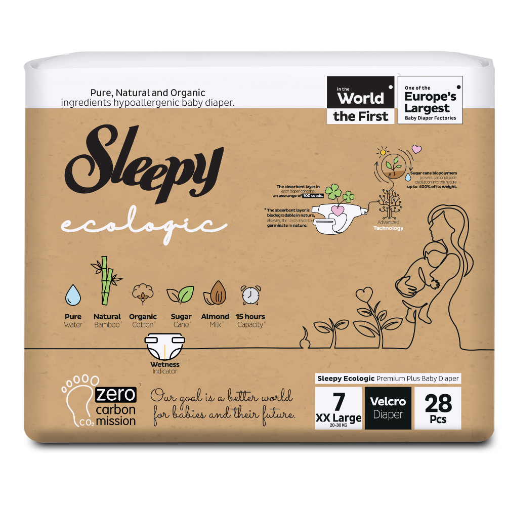 Scutece copii Ecologic, Nr 7 XX Large, 20-30 kg, 28 bucati, Sleepy