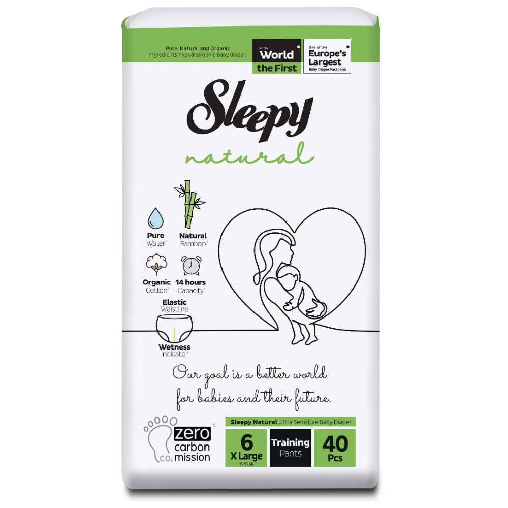 Scutece chilotel copii Natural, Nr 6 X Large, 15-25 kg, 40 bucati, Sleepy