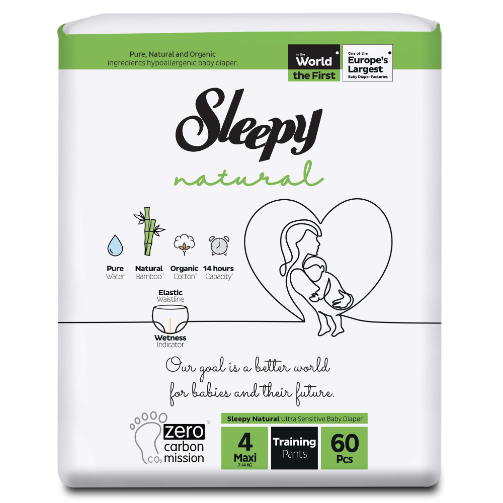 Scutece chilotel pentru bebelusi Double Jumbo Natural, Nr 4 Maxi, 7-14 kg, 60 bucati, Sleepy