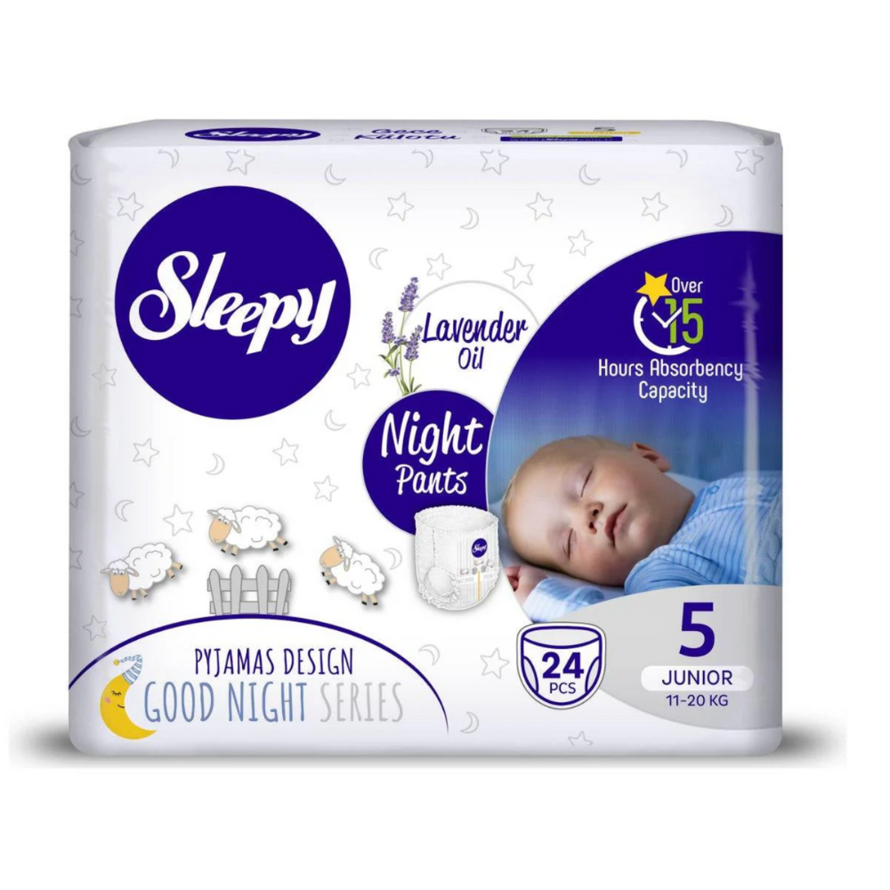 Scutece chilotel pentru bebelusi Night, Nr 5 Junior, 11-20 kg, 24 bucati, Sleepy