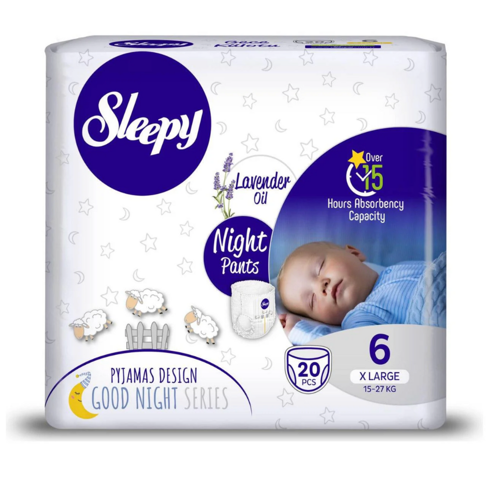 Scutece chilotel pentru bebelusi Night, Nr 6 X Large, 15-25 kg, 20 bucati, Sleepy