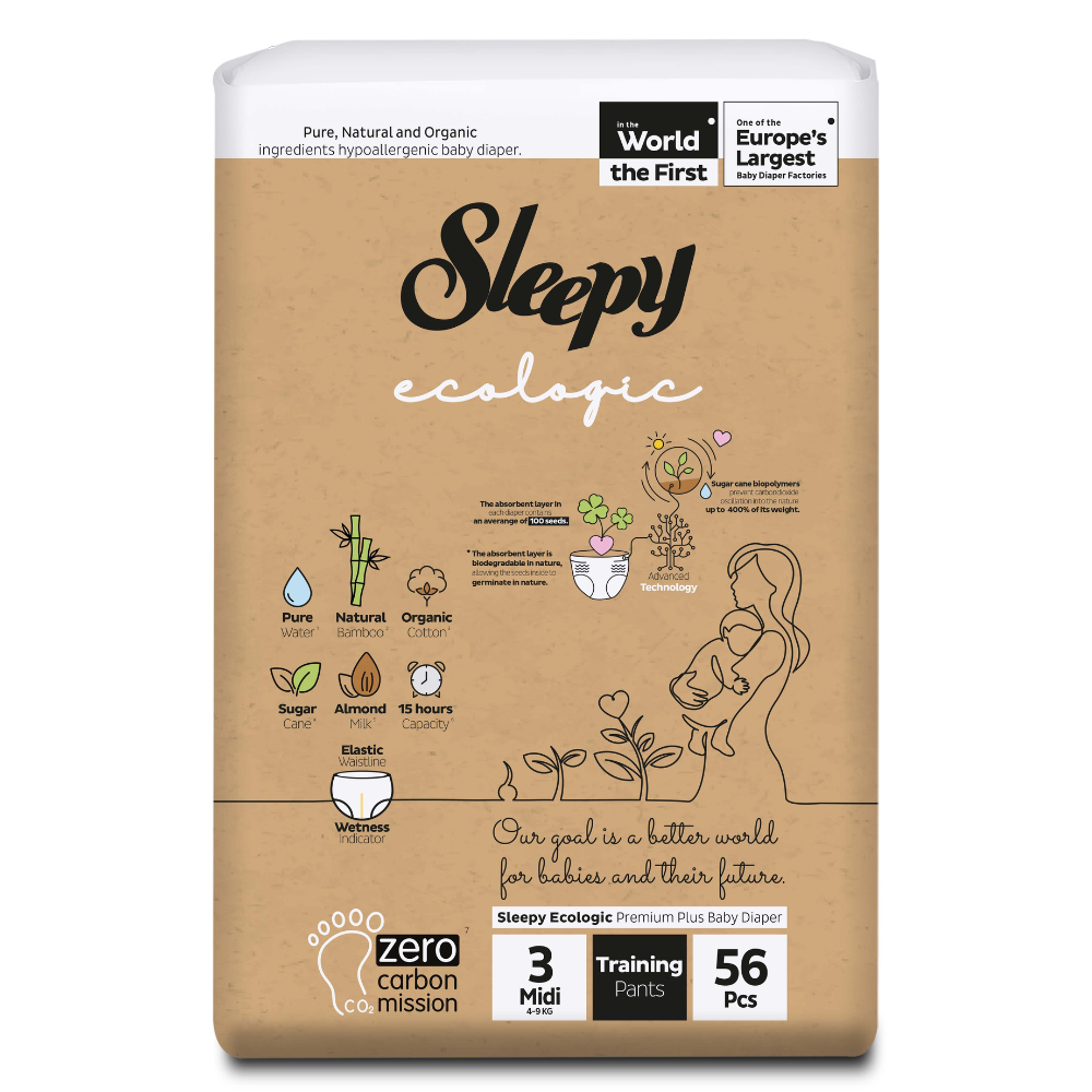 Scutece chilotel Ecologic, Nr 3 Midi,4-9 kg, 56 bucati, Sleepy