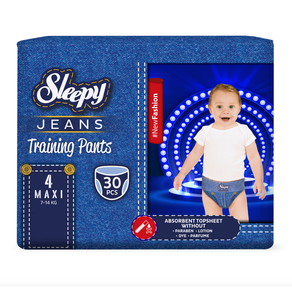 Scutece chilotel pentru bebelusi Jeans, Nr 4 Maxi, 7-14 kg, 30 bucati, Sleepy