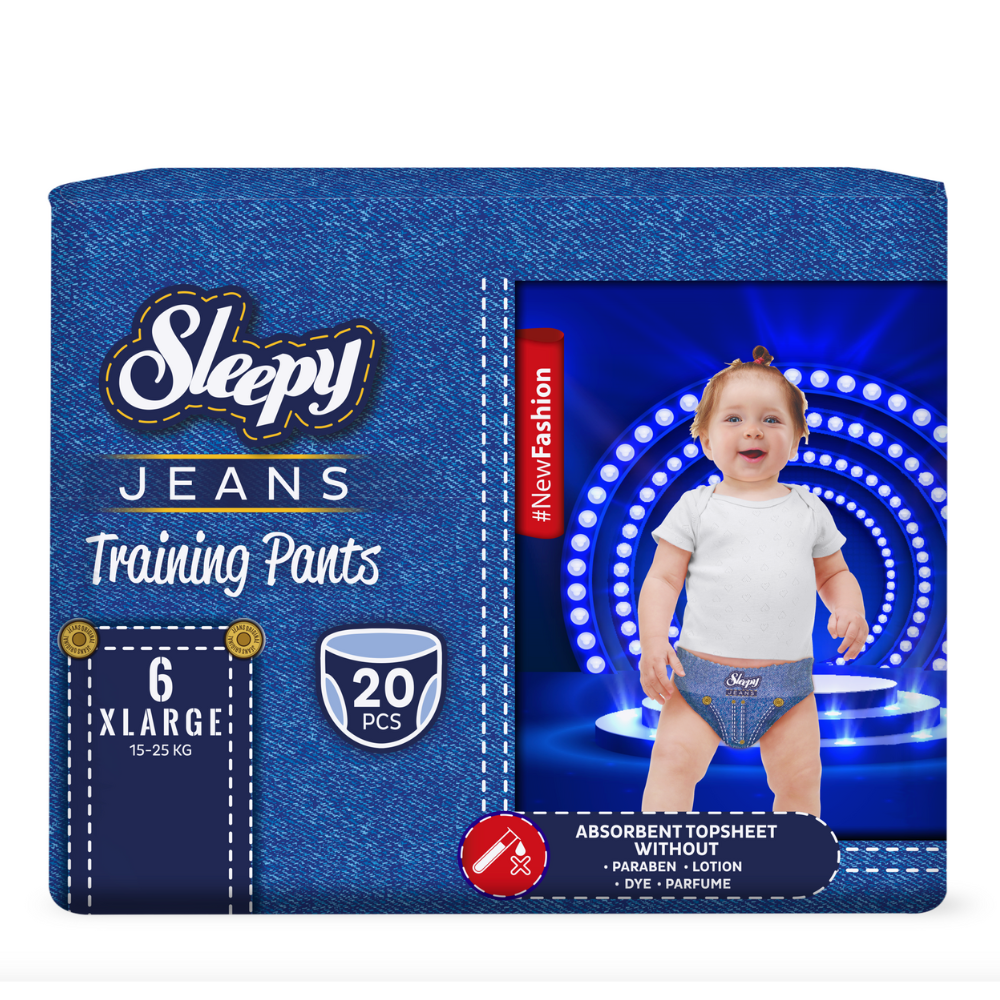 Scutece chilotel pentru bebelusi Jeans, Nr 6 X Large, 15-25 kg, 20 bucati, Sleepy