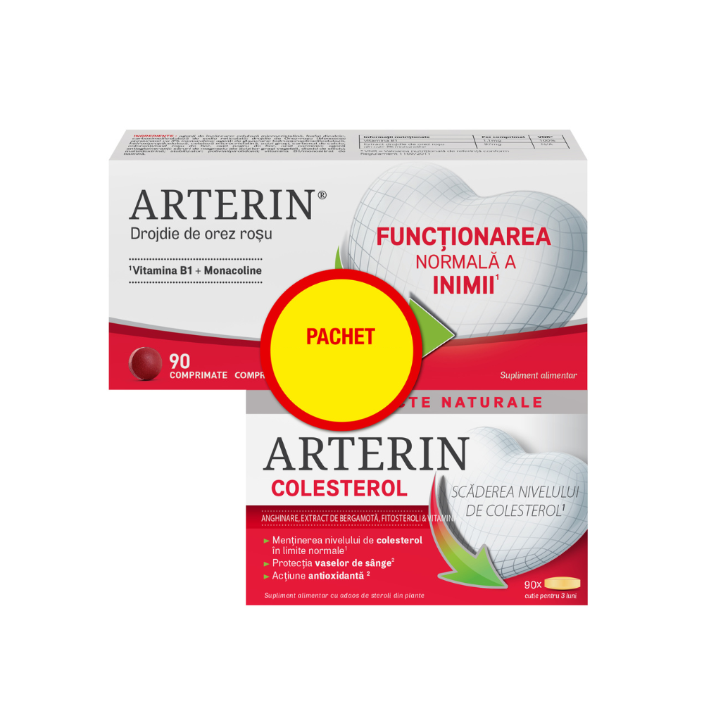 Pachet Arterin Colesterol + Arterin Functionarea normala a Inimii, 90 + 90 comprimate, Omega Pharma