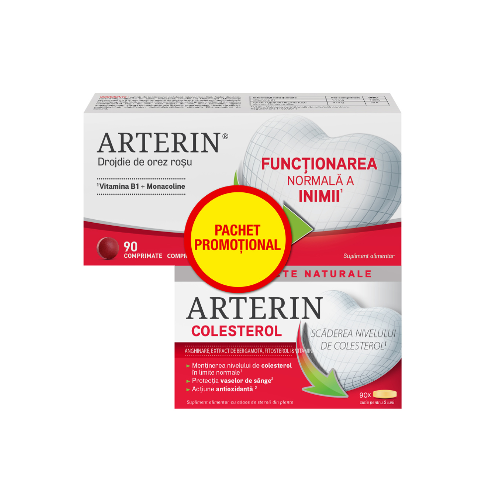 Pachet Arterin Colesterol + Arterin Functionarea normala a Inimii, 90 + 90 comprimate, Omega Pharma