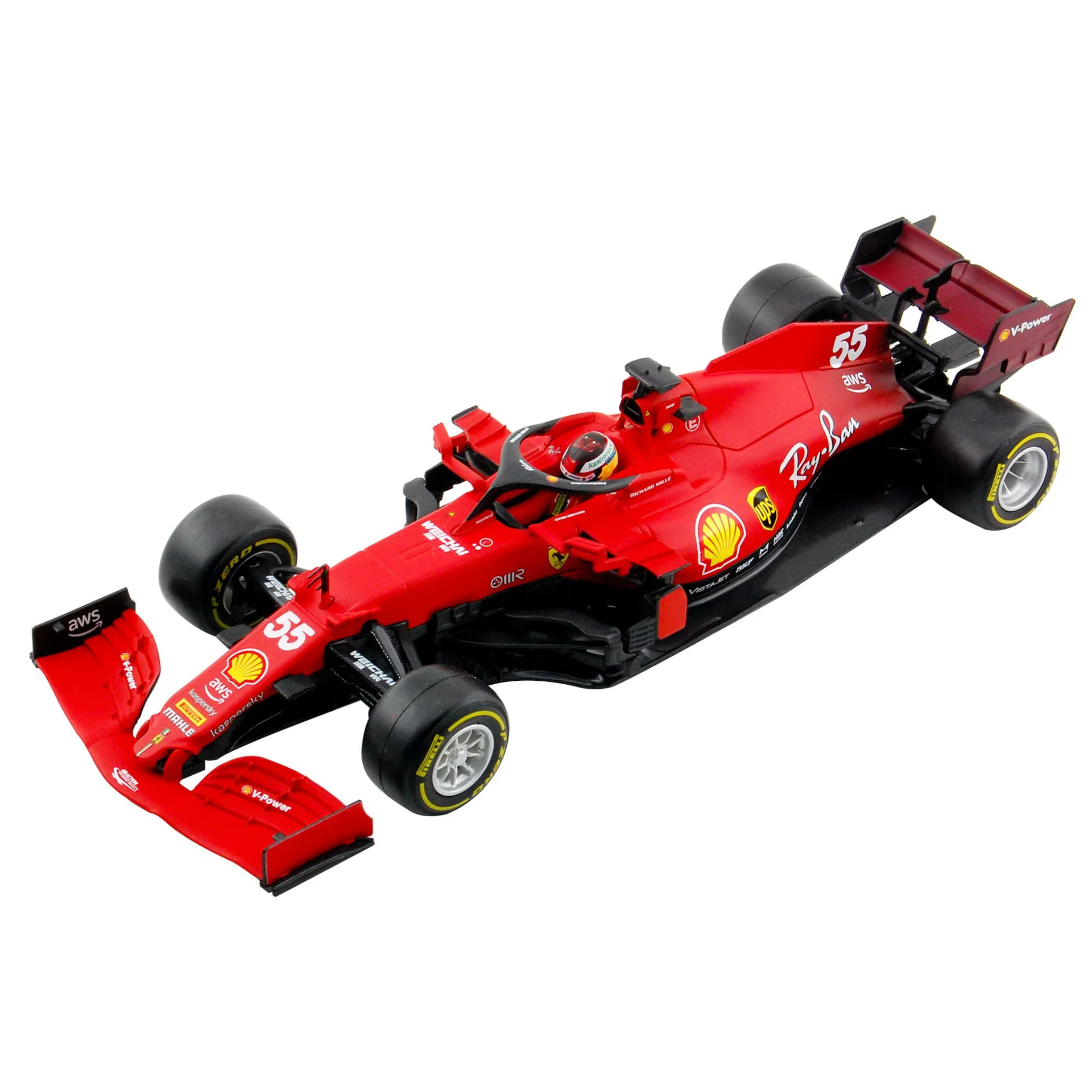 Masinuta Ferarri SF-23 cu casca Carlos Sainz, +14, Flat Red, Bburago