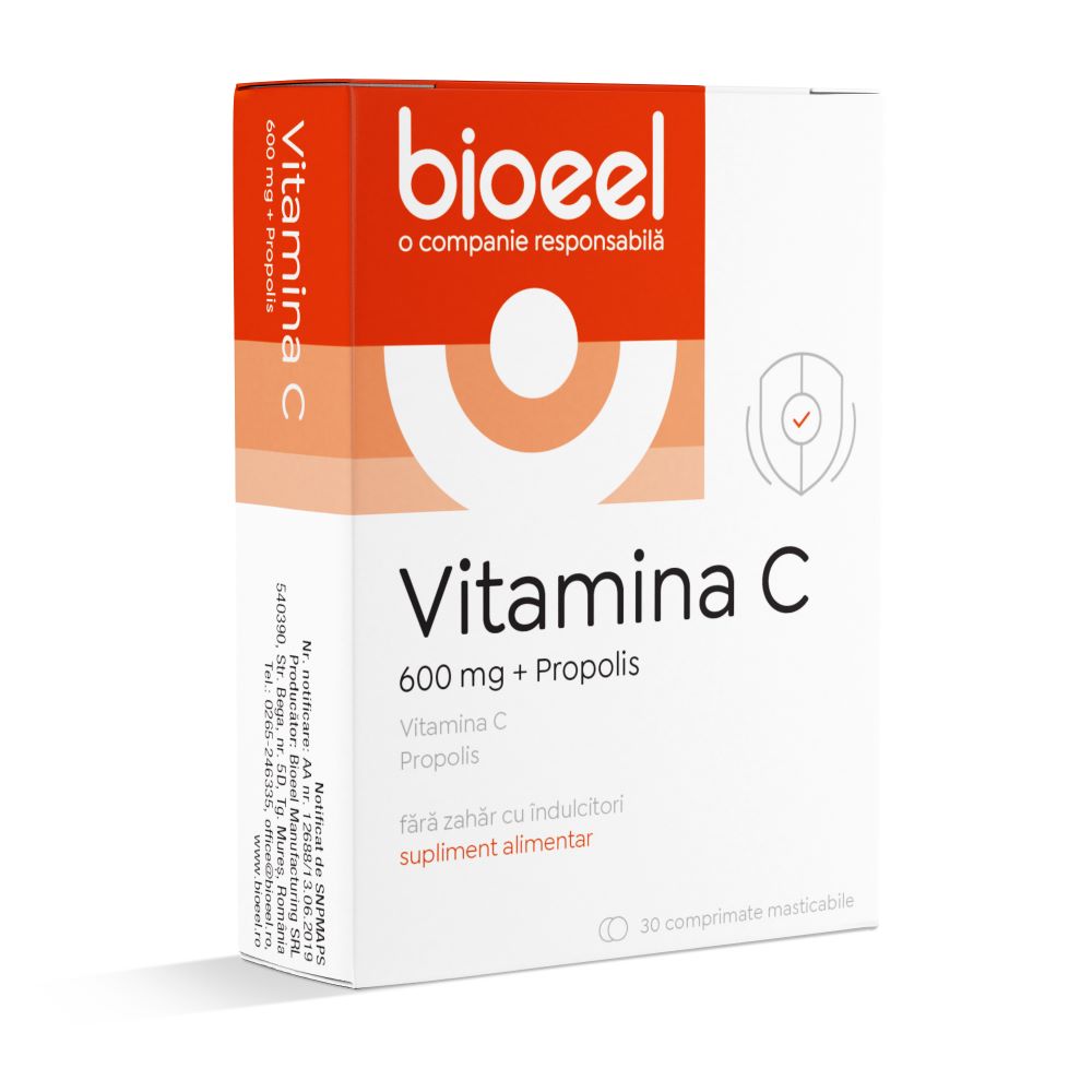 Vitamina C cu Propolis, 600 mg, 30 comprimate masticabile, Bioeel