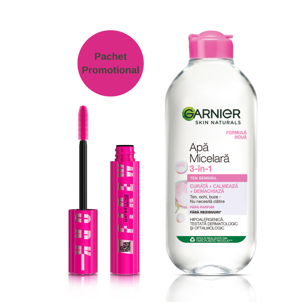 Pachet Apa Micelara Garnier Skin Naturals  + Mascara Maybelline New York Lash Sensational Firework, 400 ml + 10 ml, Loreal