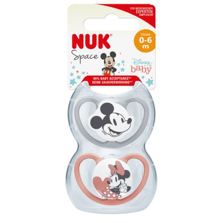 Set 2 suzete cu tetina din silicon Disney Space, 0-6 luni, Mickey Mouse, Nuk