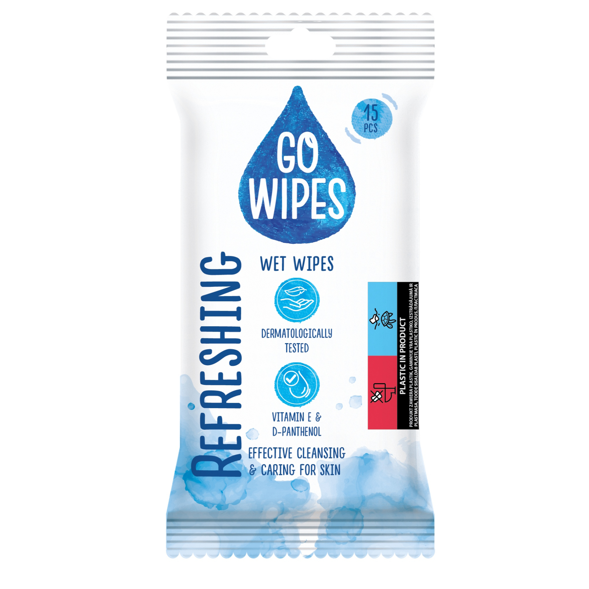 Servetele umede universale cu efect antibacterian, 15 buc, Go  Wipes