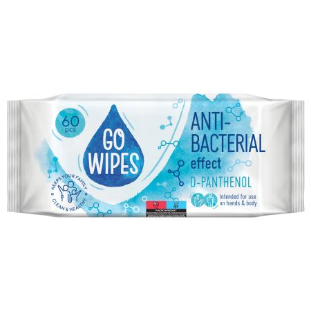 Servetele umede cu efect antibacterian, D-panthenol, 60 buc, Go  Wipes