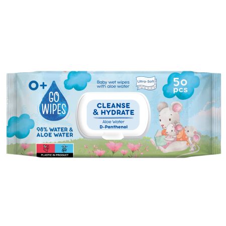 Servetele umede pentru copii cu Aloe si D-Pantenol, 50 buc, Go  Wipes