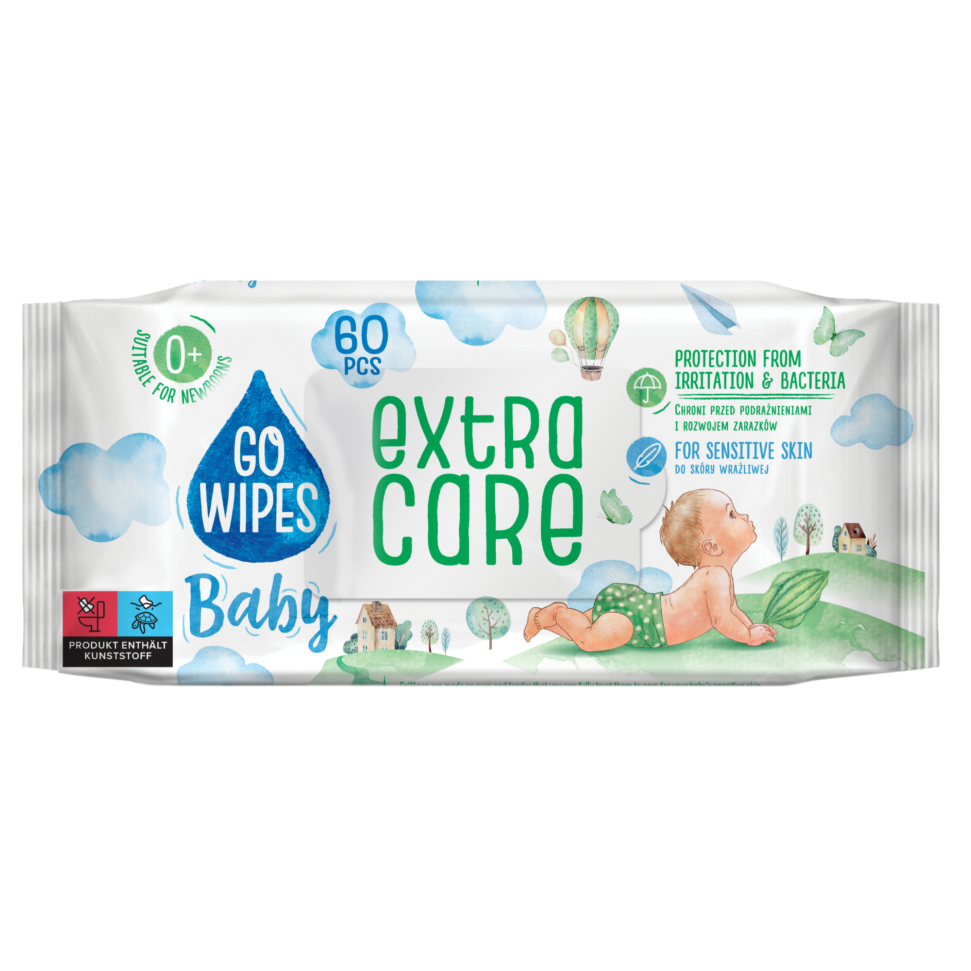 Servetele umede pentru copii Extra Care, 60 buc, Go  Wipes